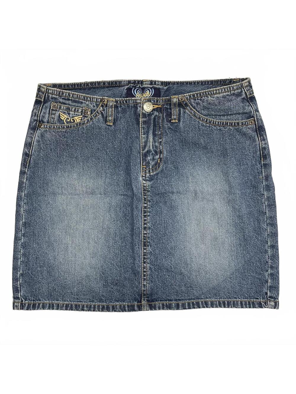Vintage 90s Angels Sz 5 Blue Low/ Mid Rise Denim Mini Skirt Minimalist Timeless